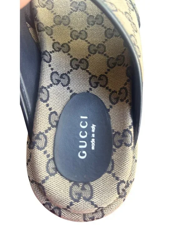 Gucci GG Canvas Platform Sandals Beige/Black Womens Size 36 Made In Italy - Picture 10 of 15